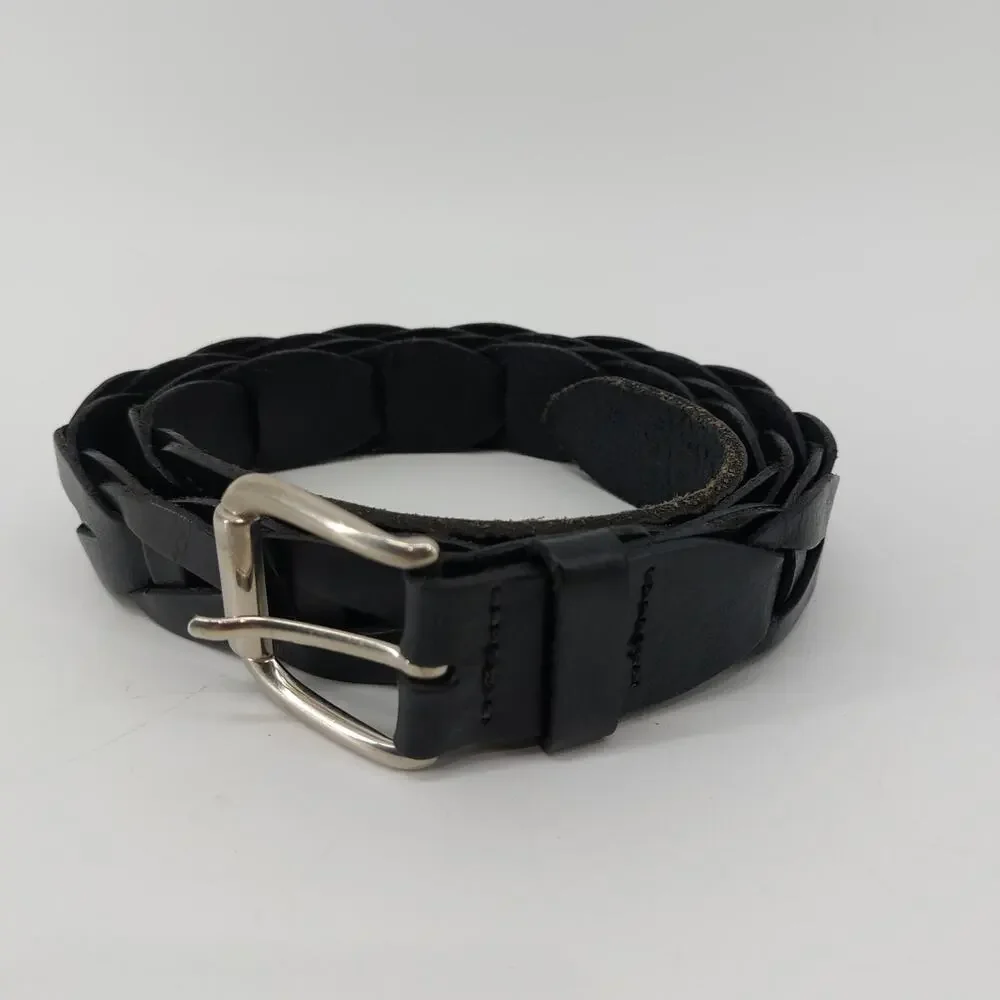 Womens Size 34 Belt Black Leather Chain Link Top Grain Medium